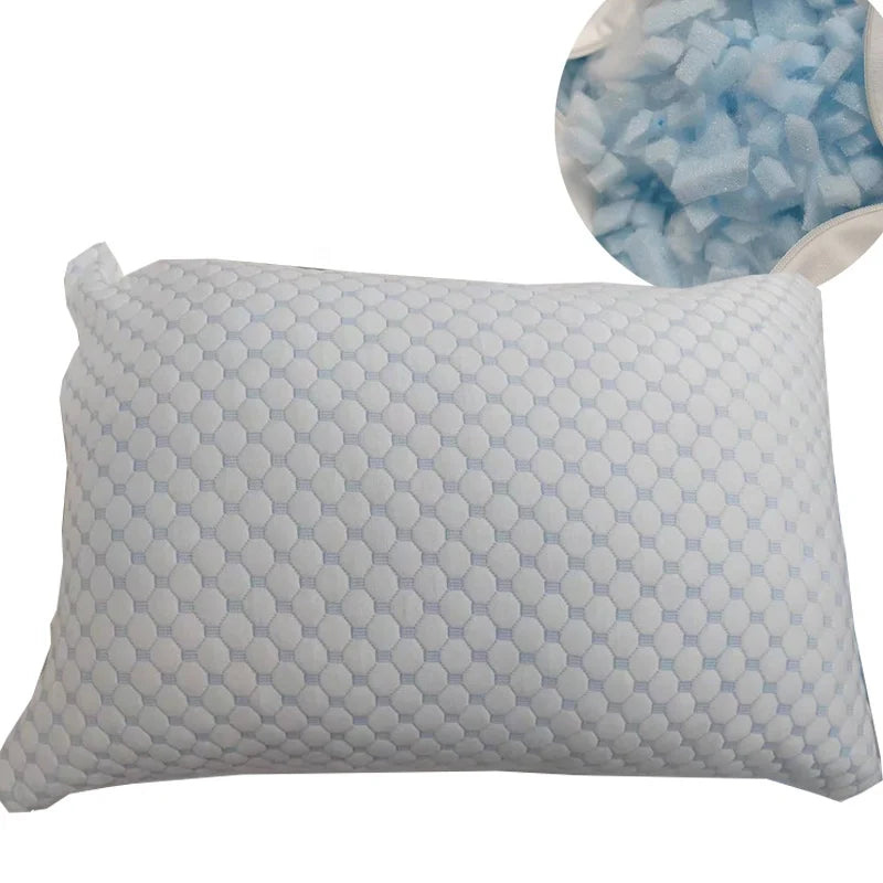 2023 New White Shredded Memory Foam Neck Support Pillow Breathable Bamboo Cotton Cover Cooling Fabric Sleep Contour