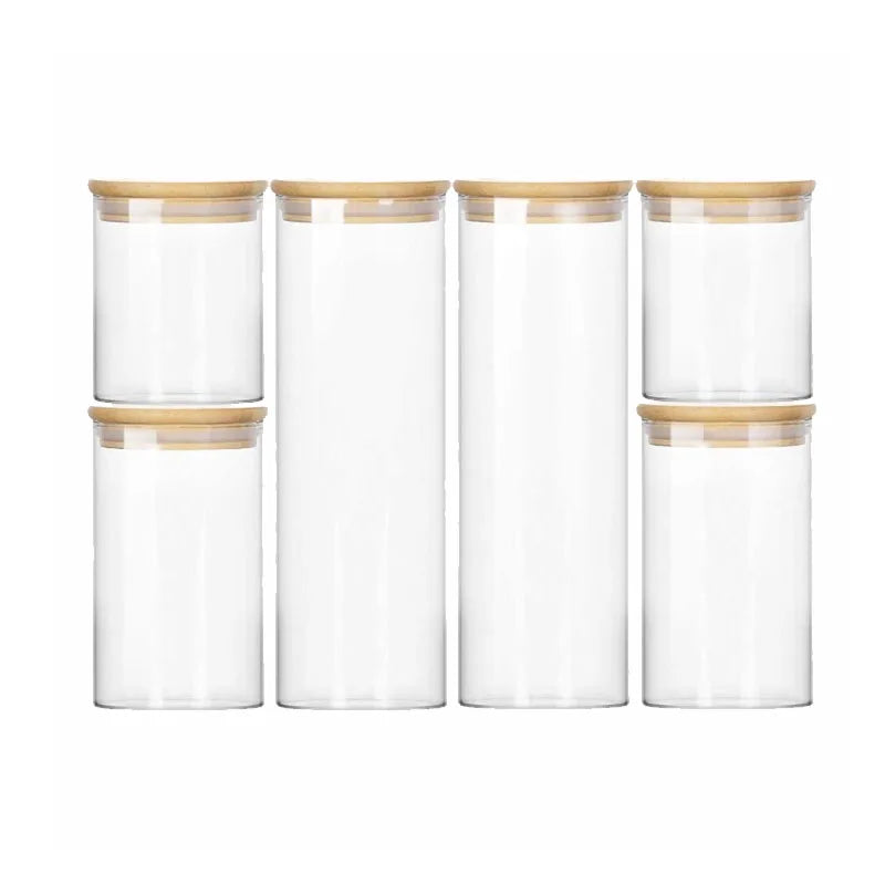 Small Eco-Friendly Glass Storage Jars with Bamboo Lid Kitchen Airtight Food Canisters for Flour Sugar Coffee & Other Foods