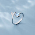 New Cute Design 925 Sterling Silver CZ Pave Moonstone Fishtail Finger Ring S925 Women J5640