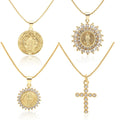 Faith Unisex Gold Plated Snake Chain Jewelry Madonna Cross Eye Necklace Shiny Religious Zircon Pendant Necklace Gifts for Women