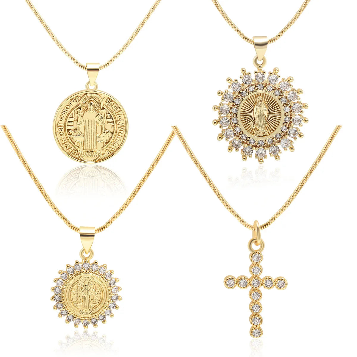 Faith Unisex Gold Plated Snake Chain Jewelry Madonna Cross Eye Necklace Shiny Religious Zircon Pendant Necklace Gifts for Women