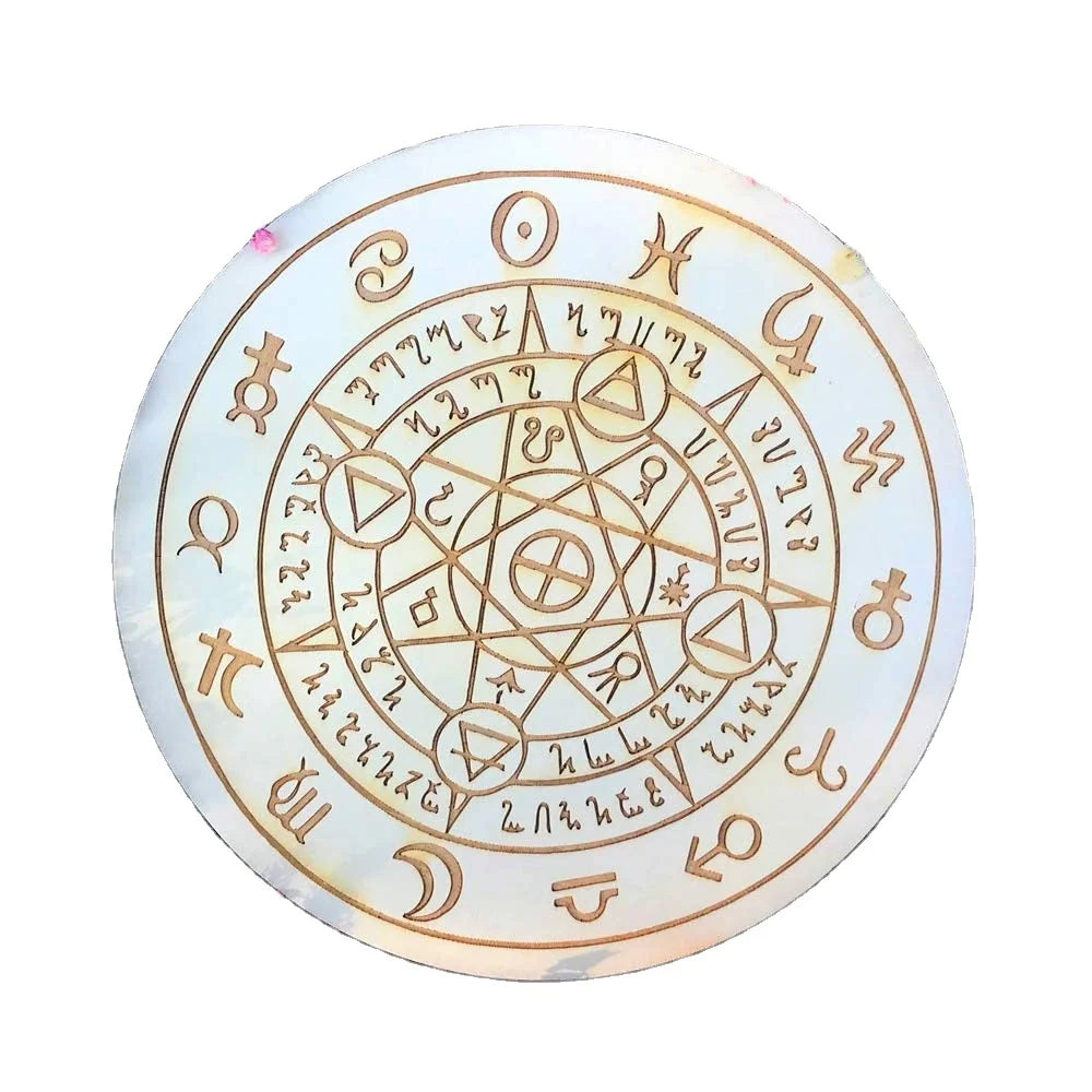 7.8" Mandala Witches Runes Wood Engraved Board Zodiac Wheel Signs Wooden Witch Altar Wooden Altar Pentacle Pendulum Board