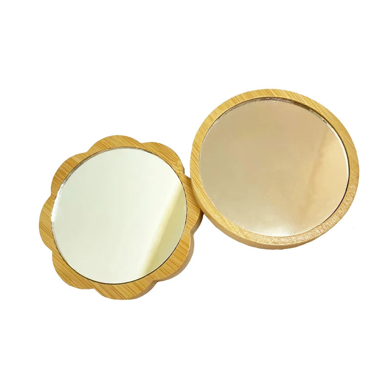 Hot Selling Custom Bamboo Round Pocket Vanity Mirrors Wholesale Mini Makeup Cosmetic Handheld Small Mirrors