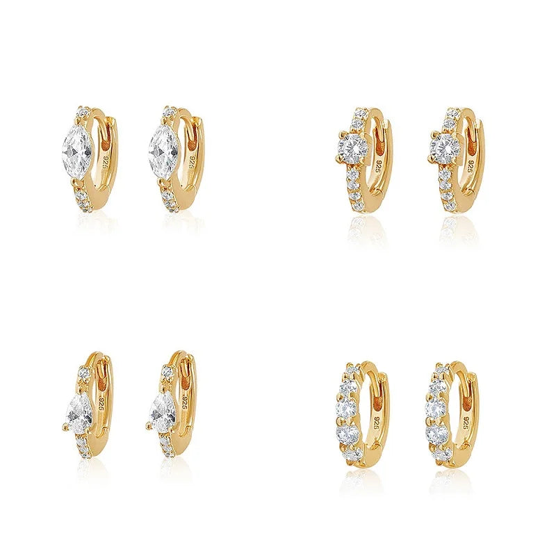 925 Sterling Silver Luxury Zirconia Half Pave 18K PVD Gold Plated Huggie Earrings Gift for Woman