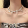Unique Natural Stone Necklace Dainty White Crystal Necklace Quartz Charm Adjustable Healing Jewelry for Women Girls Winter Gift