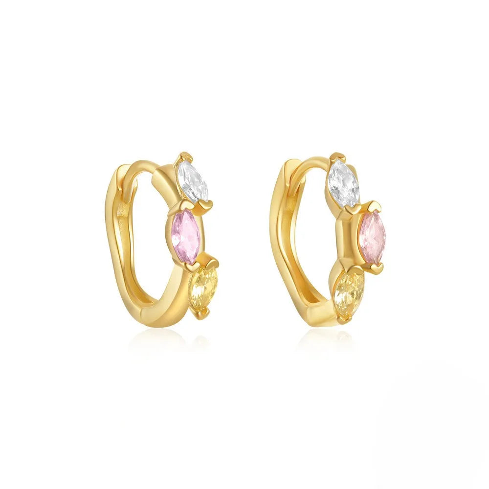 S925 Sterling Silver Star Moon Diamond Setting Zircon Earrings Daily Wear Colorful Hoop Earrings for Women