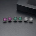 LUOTEEMI Green Emerald Black Gun Plated Round Cute Girl's Fashion Cubic Ziconia Ruby Earrings Studs Women Earing