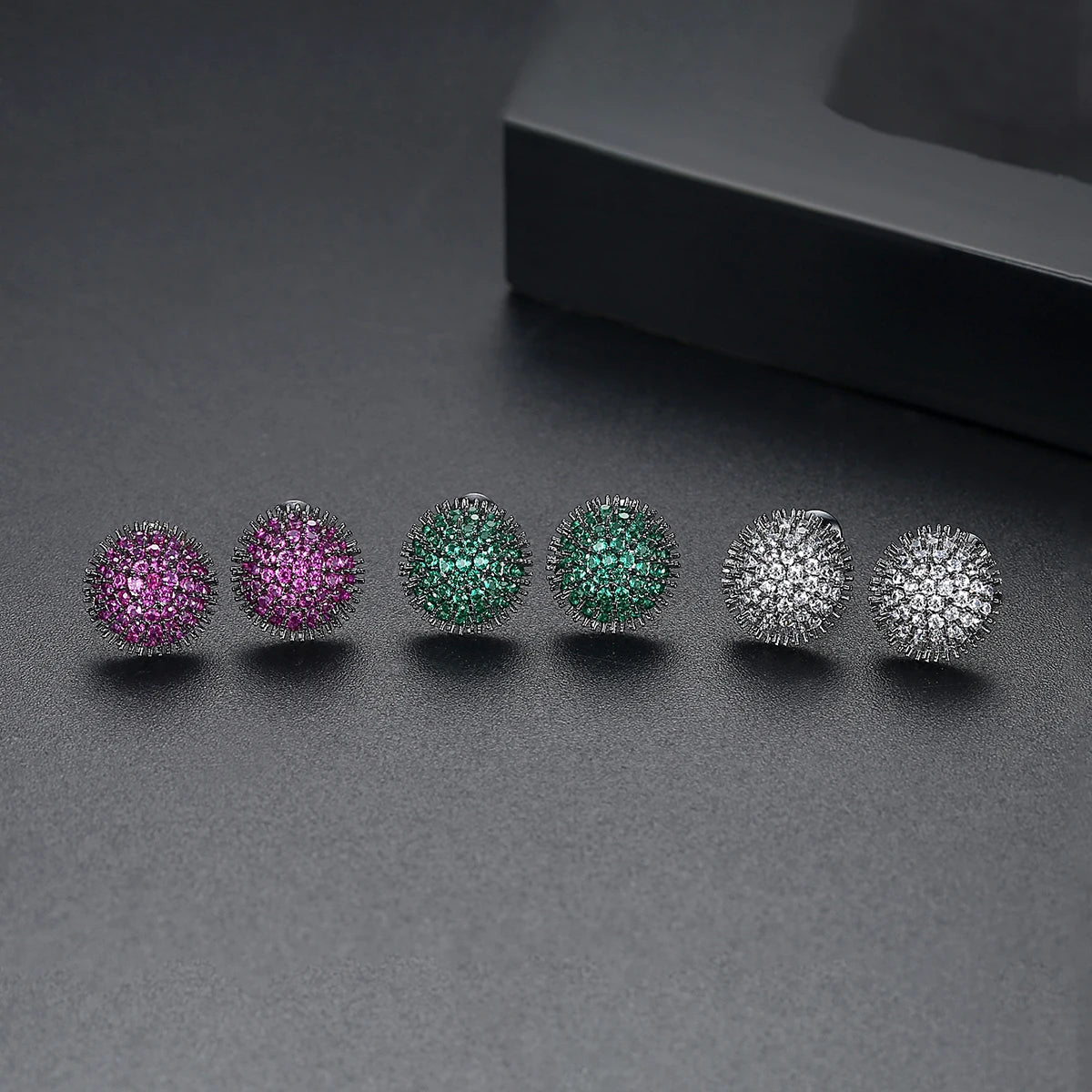 LUOTEEMI Green Emerald Black Gun Plated Round Cute Girl's Fashion Cubic Ziconia Ruby Earrings Studs Women Earing