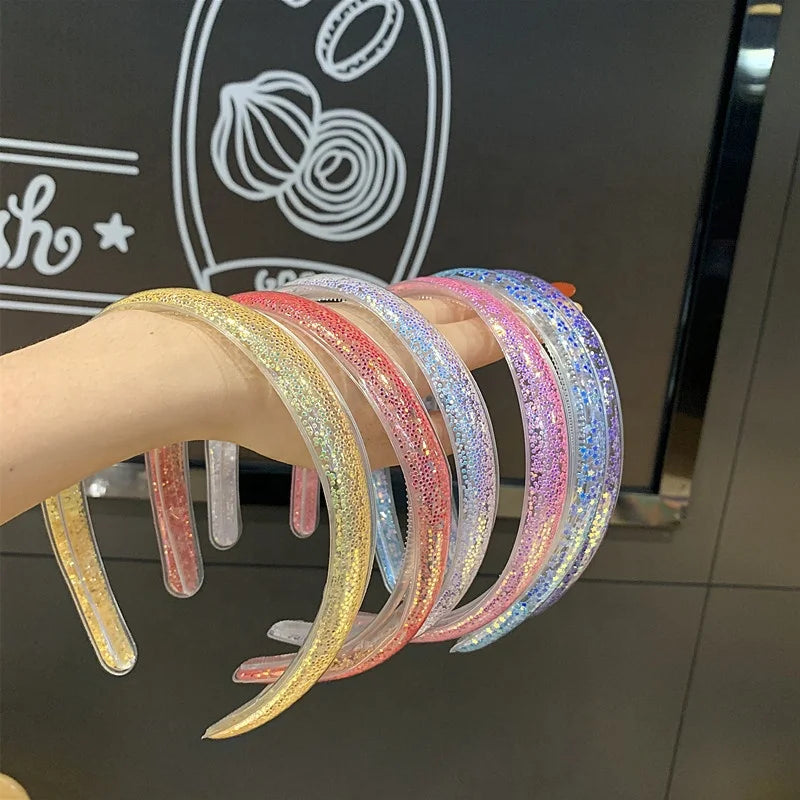 Christmas Fancy Costume Event Transparent Plastic Head Band Fairy Glitter Sequin Padded Chunky Glitter Headband for Women Girls