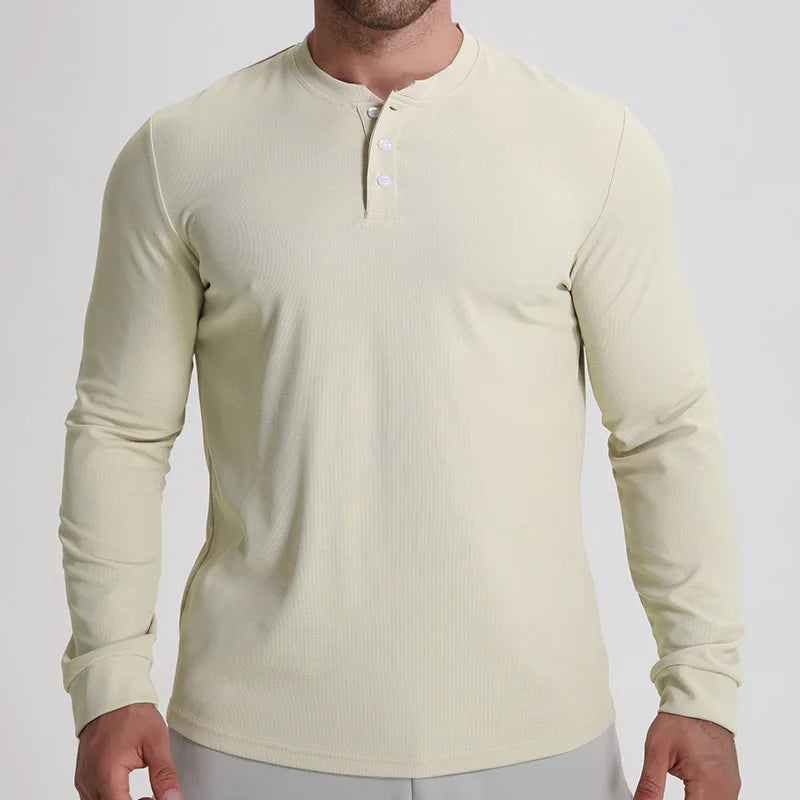 Custom Casual T Shirt Dry Fit Long Sleeve Sport Buttons Shirts Slim Fit Workout Plain Shirt for Printing Men