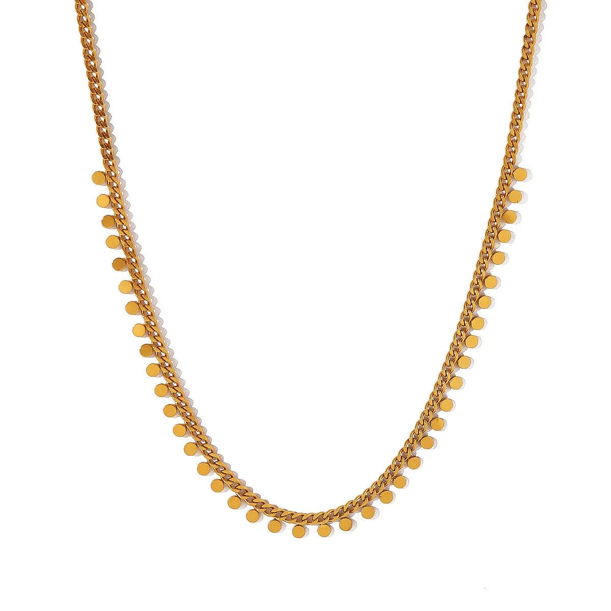 PVD 18K Gold Plated Classic Trendy Fashion Stainless Steel Round Disc Charm Necklace Women