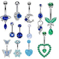 Wholesales Dangle Blue Belly Rings 14G Planet Navel Piercing Barbell Jewelry Heart Belly Jewelry Cute Body Piercing Ombligo