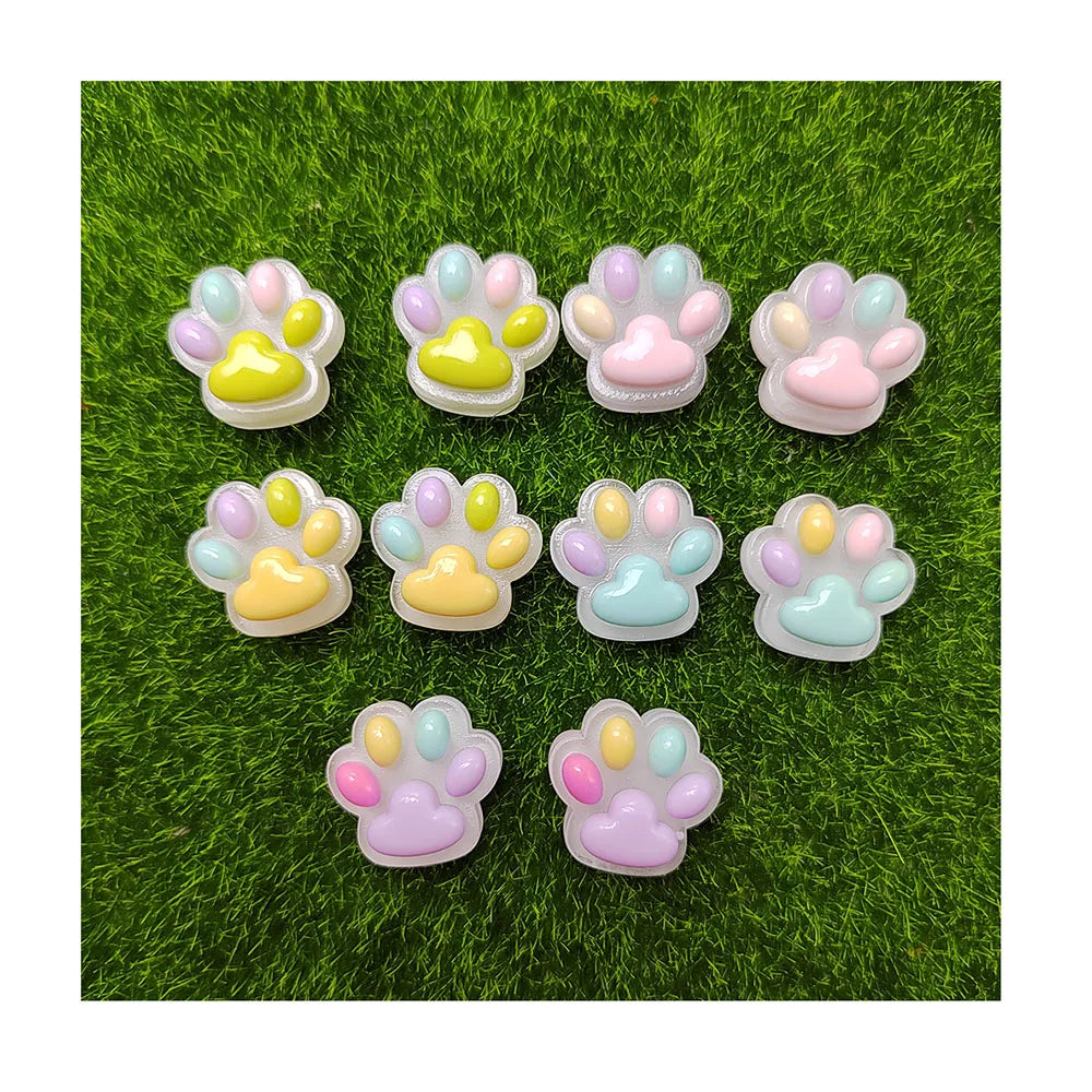 Clear Colorful Animal Claw Resin Flat Back 24*26mm Dog Cat Bear Paw Foot Jewelry Pendants Making DIY