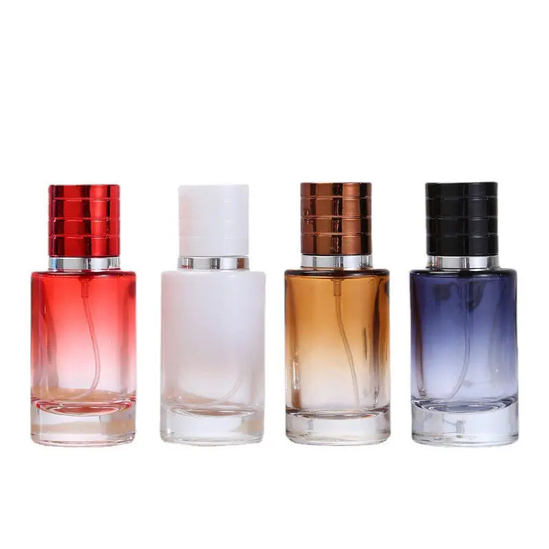 MUB Hot Selling 50ml Screw Neck  Mix Color Refillable Round Spray  Glass Perfume Bottles with Fine Mist Sprayer in Stock