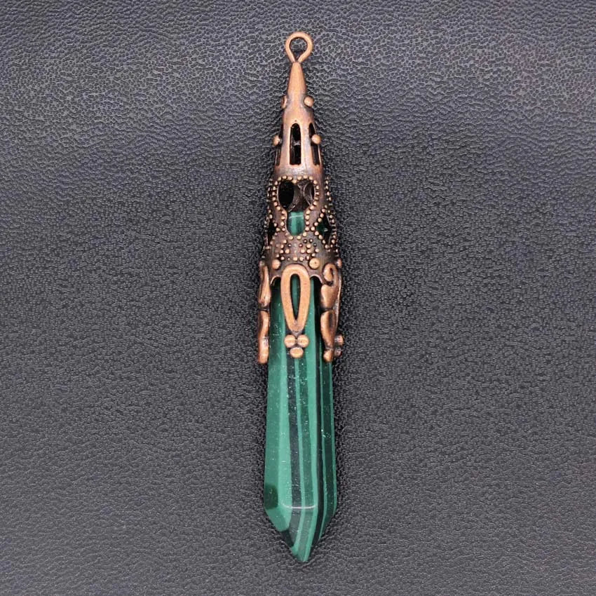 DIY Lovely Malachite Hexagonal Prism Chakra Charms Pendent Reiki Healing Yoga Crystal Point Stone Pendants Pendulum Ornaments Folk Crafts