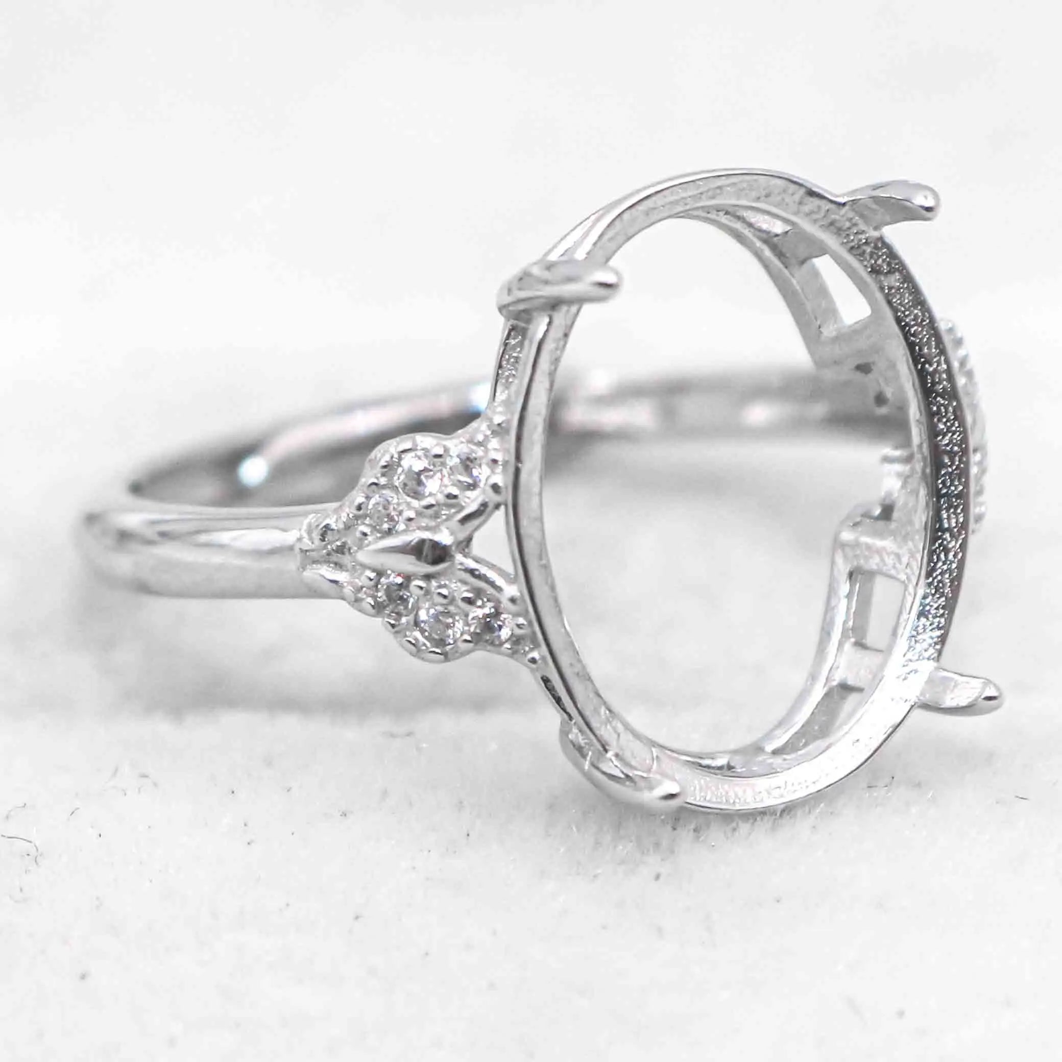 Sterling Silver 10*12/11*14/12*16/13*18/15*20mm Semi Mount Ring Frame Blank Setting S925 Base Without Center Stone for Inlay