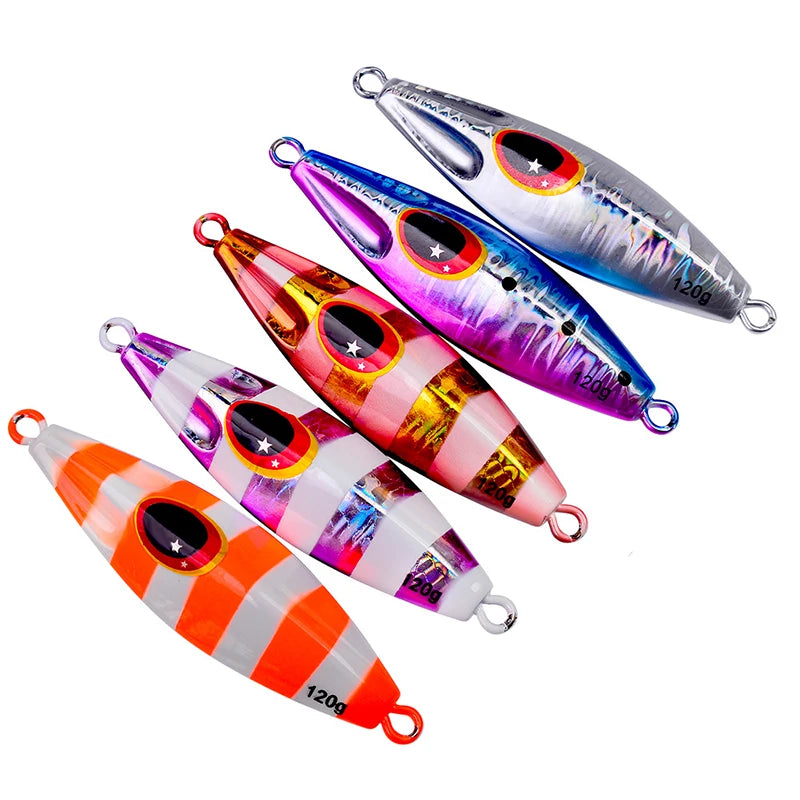WEIHE 30g 40g 60g 80g 100g 120g 5Colors Artificial Hard Metal Lure Jig Lures Sinking Jigging Bait for Saltwater Freshwater