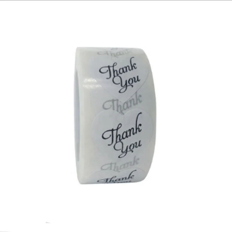 Customisable Size 500pcs/Roll Heart-Shaped Holographic 'Thank You' Personalised Printing Label Sticker Black Gift Package
