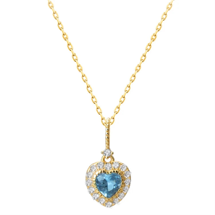 Sterling Silver Jewelry Trendy Fashion Blue Zircon Heart Pendant Necklace