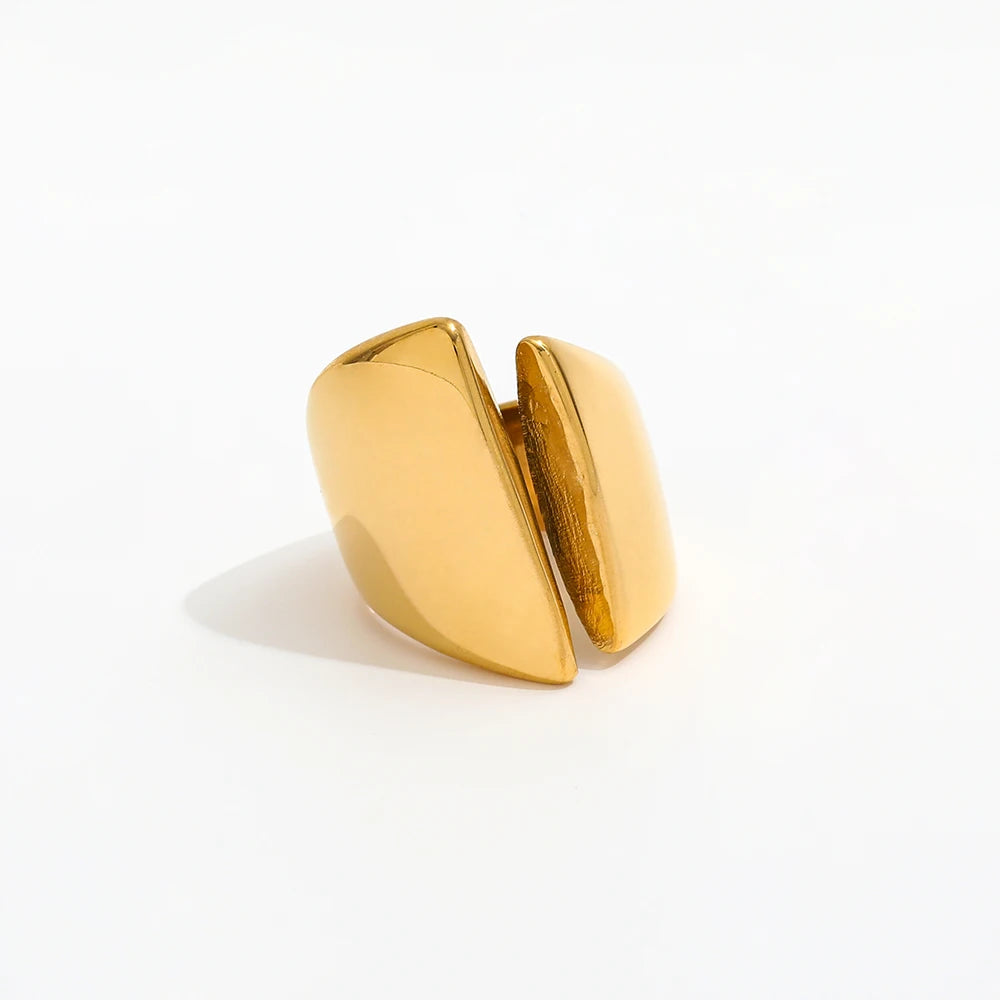 Joolim Jewelry Wholesale 18K Gold Plated Band Chunky Stainless Steel Open Rings for Women Statement Rings