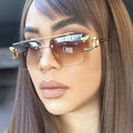 Retro Vintage Luxury Brand Sun Glasses Shades Diamond Cut Rimless Double Bridge Women Men Custom Sunglasses Logo