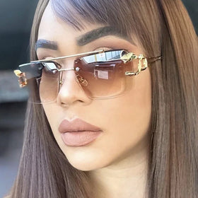 Retro Vintage Luxury Brand Sun Glasses Shades Diamond Cut Rimless Double Bridge Women Men Custom Sunglasses Logo