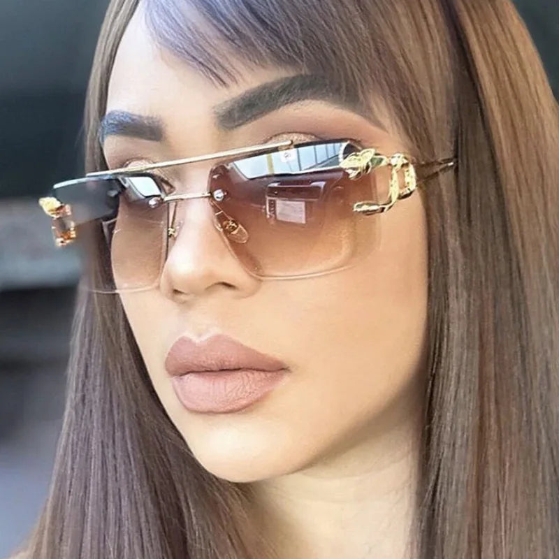 Retro Vintage Luxury Brand Sun Glasses Shades Diamond Cut Rimless Double Bridge Women Men Custom Sunglasses Logo