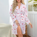 Summer Long Sleeves Pajamas with Belt Night Sleep Home Comfort Wear Smocked Pyjamas Nighties for Women
