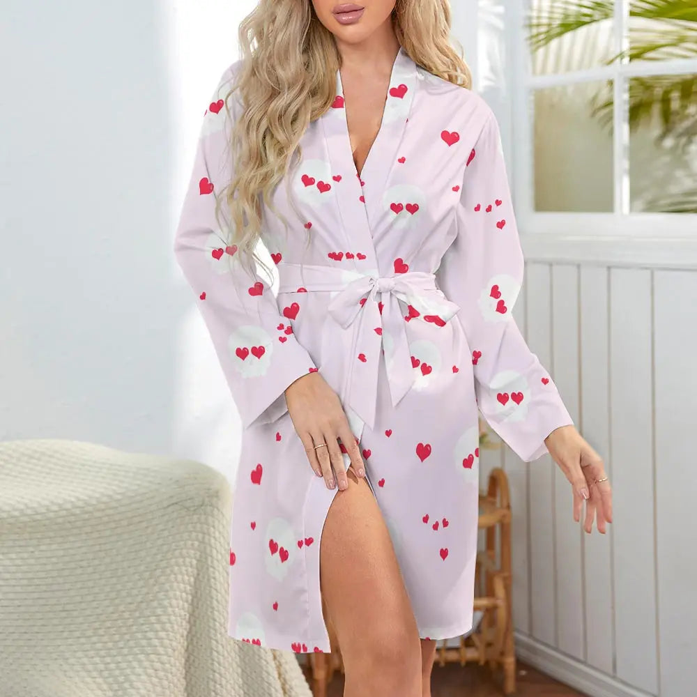 Summer Long Sleeves Pajamas with Belt Night Sleep Home Comfort Wear Smocked Pyjamas Nighties for Women