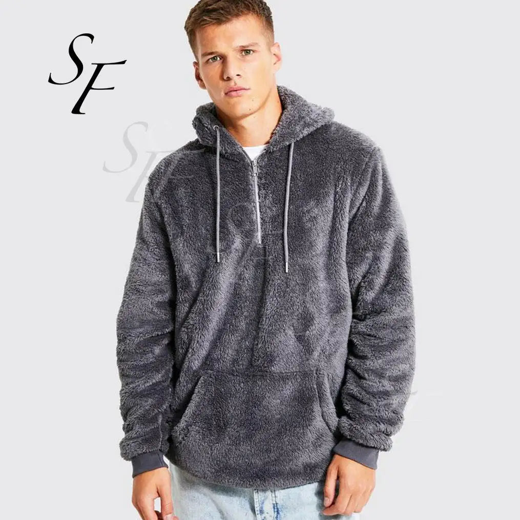 Custom Logo Winter Velvet Oversize Unisex Half Zip Hoodie Sweatshirts for Men Men's Hoodies & Sweatshirts