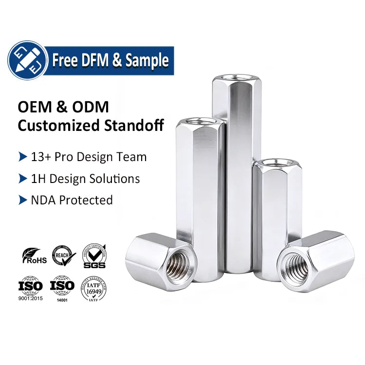 M3 M4 M5 M6 304 Stainless Steel Hexagon Female Threaded Long Nut Hex Standoff Studs