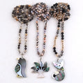 JH Shell Spliced Animal Jewelry 6mm Natural Stone Crystal Glass Necklace Abalone Shell Bird Cat Cross Tree Pendant Necklace
