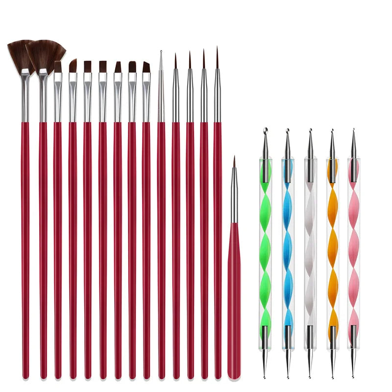 Tamax NAK016 Nail Care Kit with Nail Art Gel Paint Brush 5pcs Crystal Dotting Pen for Nails Design