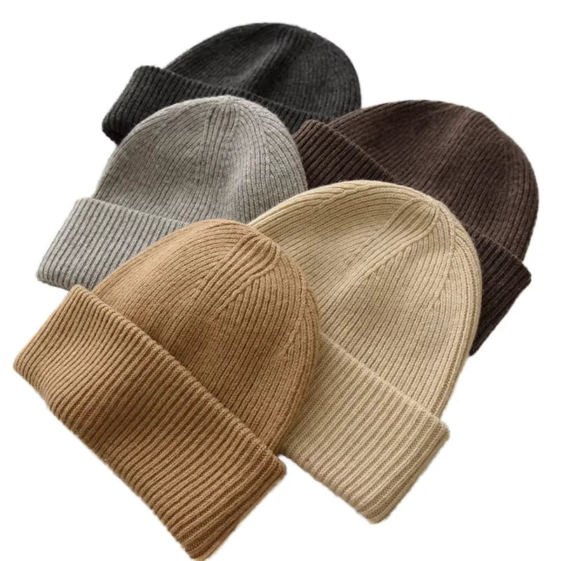 Unisex 100% Wool Beanie Hats Custom Ribbed Heavy Knitted Color for Adults 3D Embroidery Image Style Adjustable Casual Beach Wear