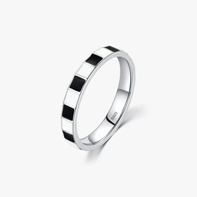 925 Sterling Silver Fine Jewelry Minimalist Black and White Grid Enamel Trendy Ring for Women Unique Original Design Ring