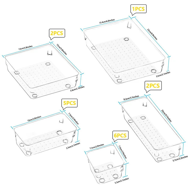 Factory Wholesale 16 Pcs Transparent Drawer Storage Transparent Storage Box Supply Plastic