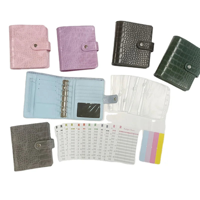 A7 Binder Wallet Card Holders Macaroon Leather Notebook Money Cash Budget Binder Planner With Paper Inserts and Zipper Bag