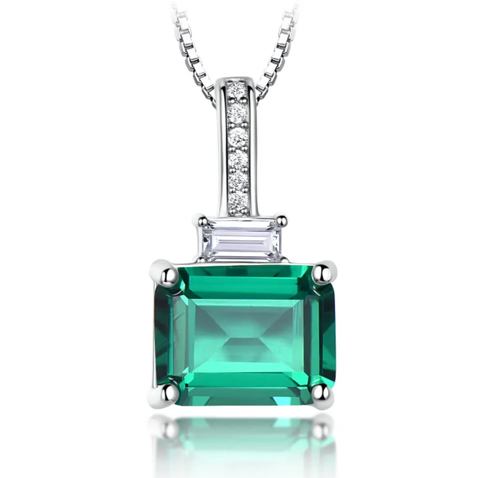 Trendy Fine Jewelry 925 Sterling Silver Emerald Gemstone Pendant Necklace for Women Engagement Wedding Party Gifts