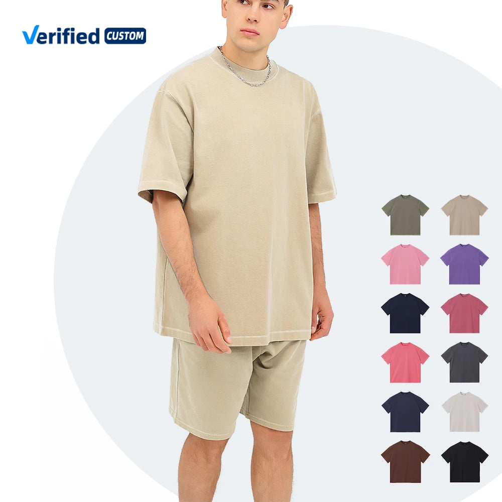 Men's 100% Cotton Vintage Washed Streetwear T-Shirt Heavyweight Boxy Cropped Oversized Distressed Jersey Blank Design Plus Size