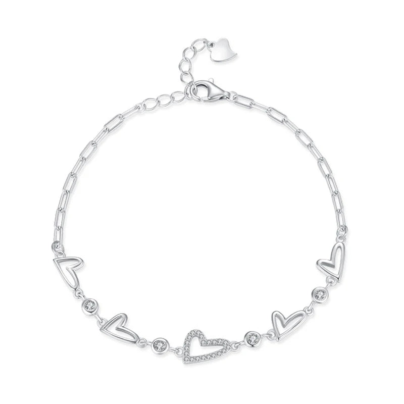 SL1663 925 Sterling Silver Heart Cubic Zirconia Adjustable Bracelet Chain Link for Women Jewelry Romantic Anniversary Gifts