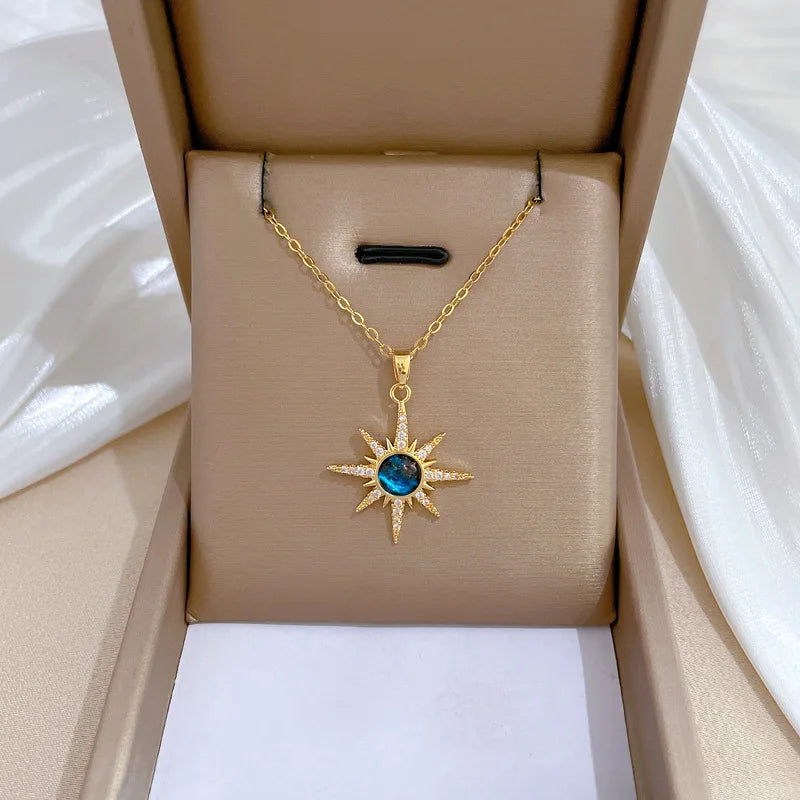Fashion Gold Plated Stainless Steel Crystal Diamond Starlight Planet Pendant Necklace for Women Girls Wedding Jewelry