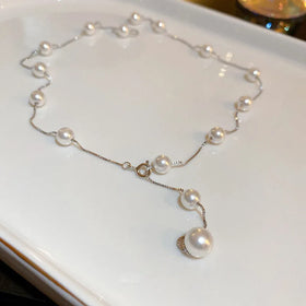 925 Sterling Silver a Multi-wear Pearl Necklace Temperament Clavicle Chain Light Luxury Niche Sweater Chain