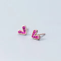 925 Sterling Silver Ruby Color Cubic Zirconia Heart Shape Rose Gold Plated Stud Earrings Small Earings Fashion Jewelry for Women
