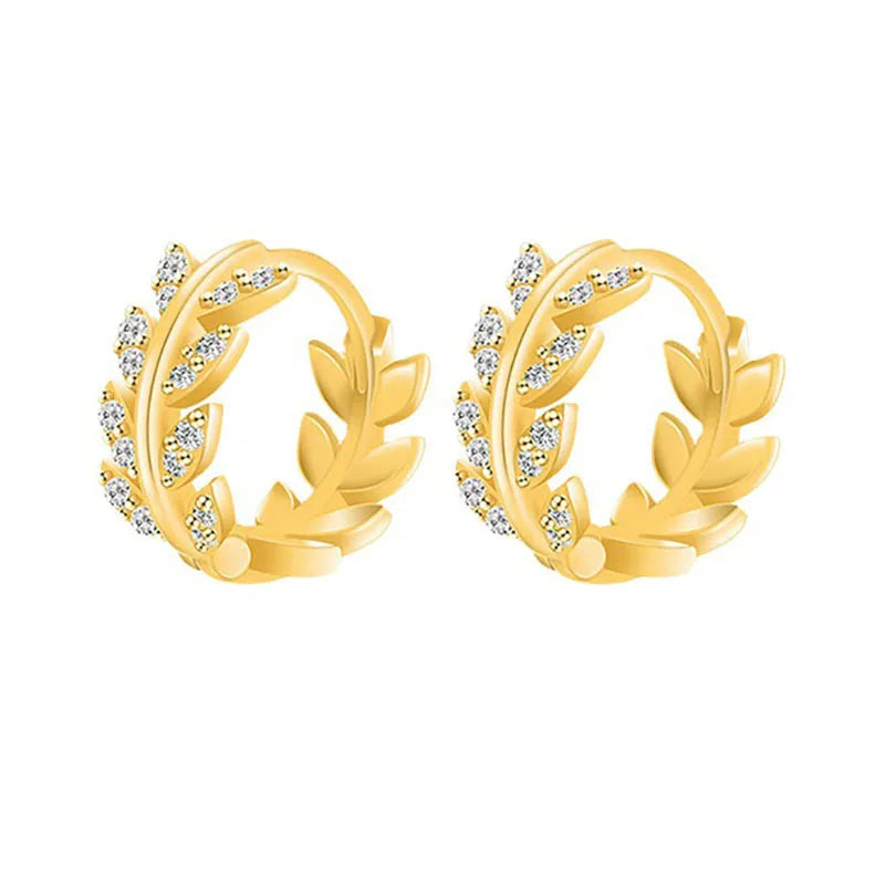 Wholesale 925 Sterling Silver Earrings Personality Leaf Hoop Earrings for Women Fashion Zircon Jewelry Gift MegaBDM