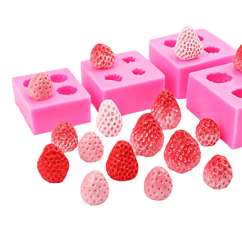 HY 4-Hole Strawberry Mold Silicone 3d Fruit Strawberry Mold for DIY Chocolate Fondant Decoration Soap Candle Cake Tools