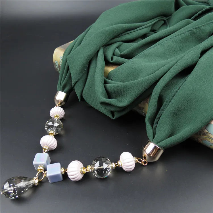 Ethnic Traditional Style Women's Spring and Autumn with Crystal Necklace Pendant Chiffon Scarf