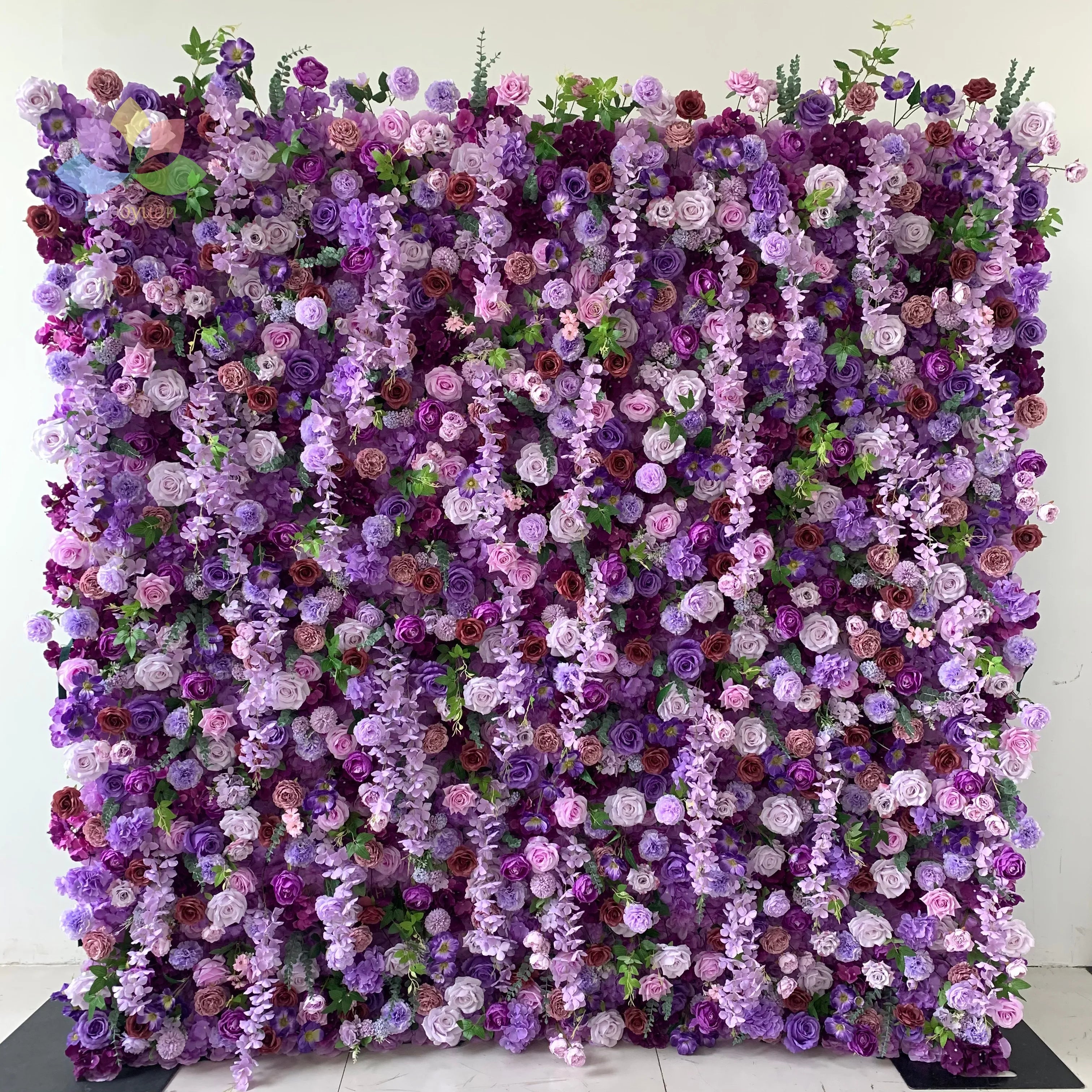 H05098 Luxury Wedding Decor Pink Purple Flowerwall 3D Fabric Roll up Artificial Rose Flower Wall Backdrop Panel for Wall Decor