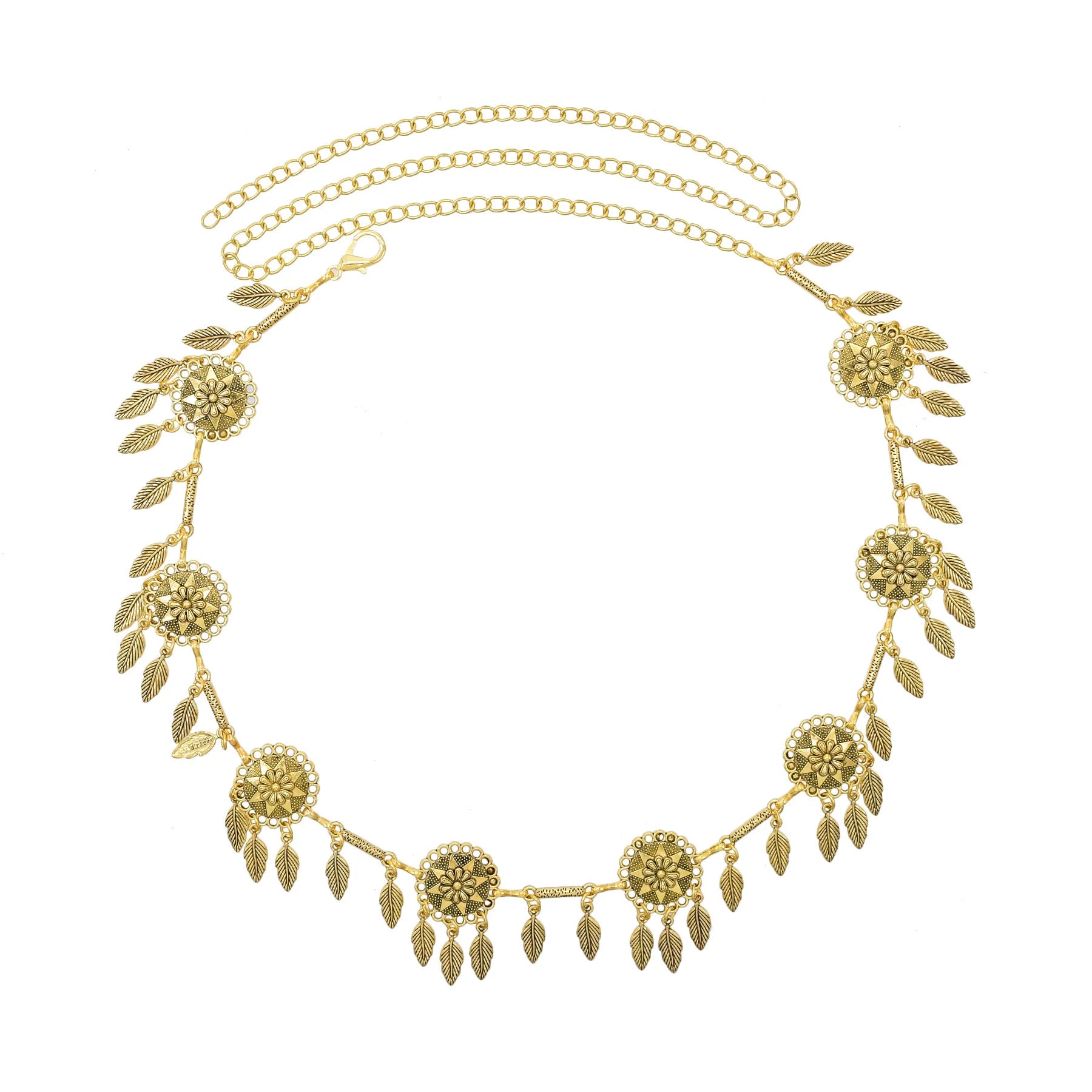 Boho Ethnic Waist Chains Flower Gold Belt Body Chain Dancing Leaves Tassels Belly Chain