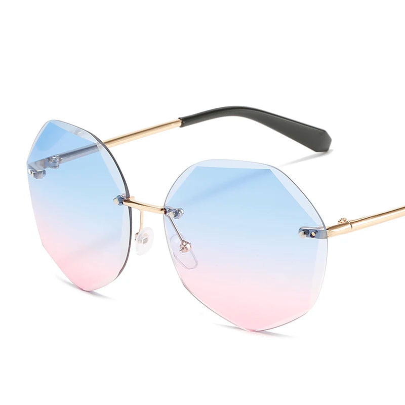 New Fashionable PC Metal Circle Frame Rimless Sun Glasses Polygonal Colorful Sunglasses