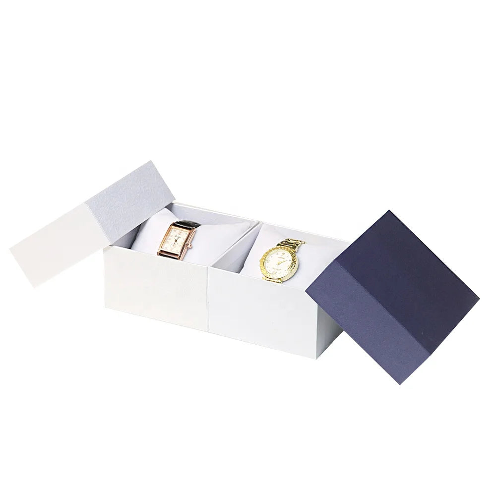 OEM Navy Blue Watch Boxes Luxury Square Paper Cardboard Bracelet Packaging Case Advanced Jewelry Packaging With Pillow